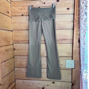 Flare Pants XSmall Green  Rollover Waist Organic Cotton Tonic Boho Oatmeal Yoga